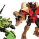 The Tyrannocon Rex and Autobot JP93 do battle in Hasbro's Transformers x Jurassic Park mashup set.